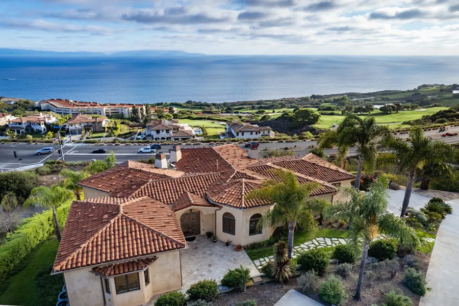 Aerial view of the villa above the Palos Verdes coastline